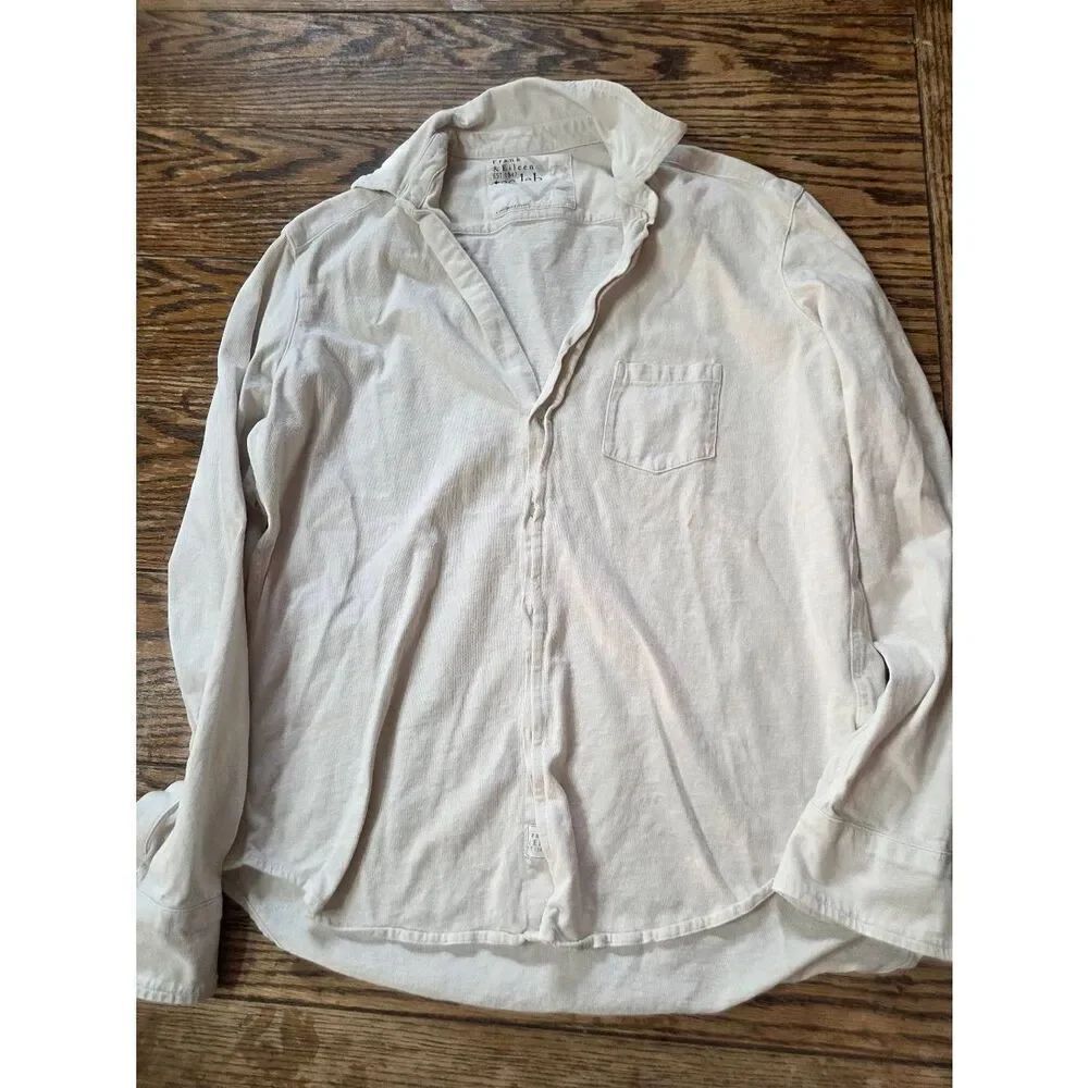 Frank & Eileen Tee Lab Essential Jersey Button Down Shirt in White Sz XS